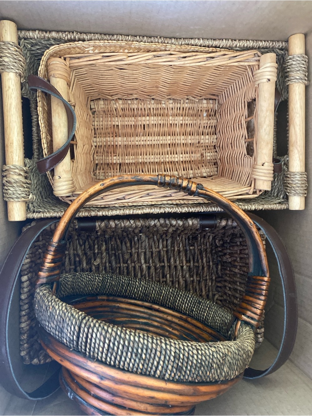 3 of Different Natural Woven Basket Set - Neutral Tones